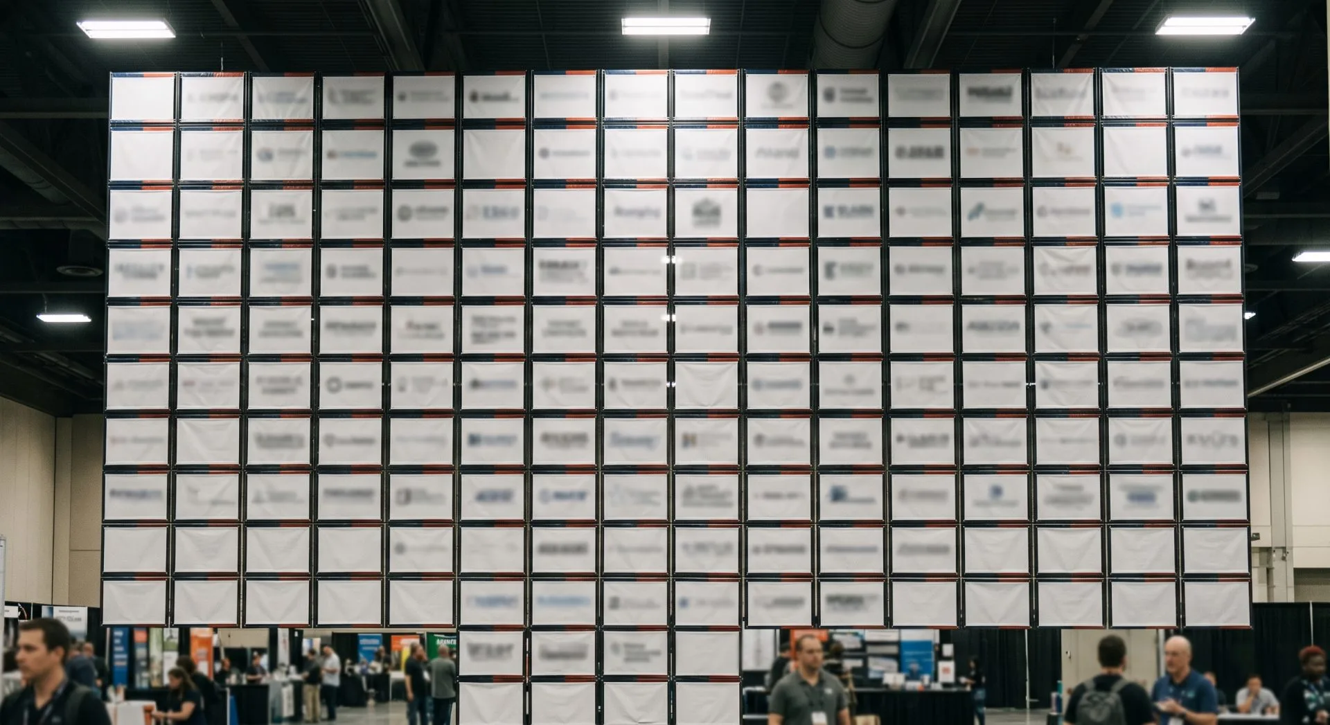 A crowded banner wall an exhibition organizer should avoid