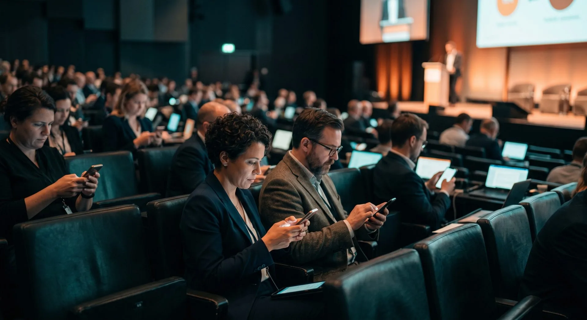 Delegates submitting questions digitally at a conference